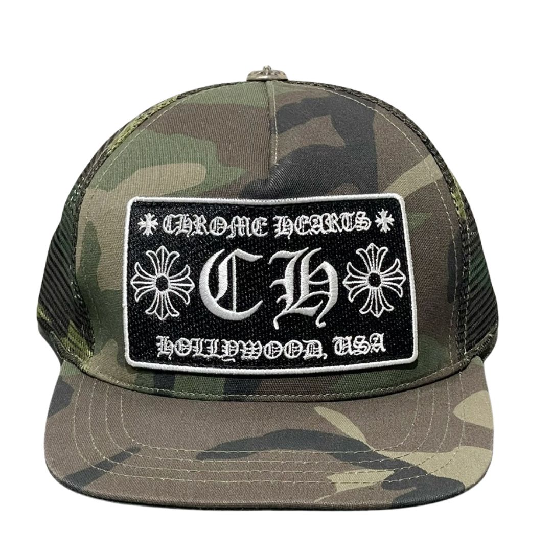 【正規品】クロムハーツ　トラッカーキャップ　CHパッチクロスボール　カモフラ柄 正規品】クロムハーツ トラッカーキャップ CHパッチクロスボール