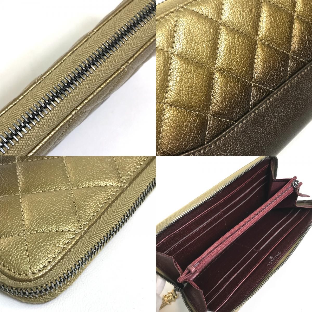 CHANEL シャネル 長財布 マトラッセ ラムスキン ゴールド×ブラウン