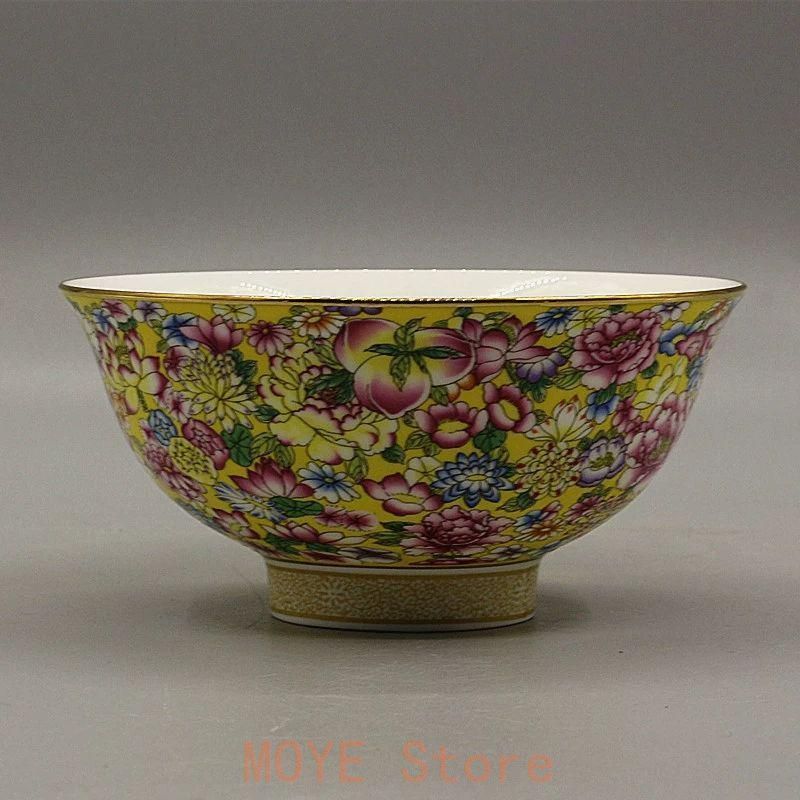 清乾隆蒔金黄底万花琺瑯彩碗 高脚碗景徳鎮 陶磁器 装飾品 現代工芸品