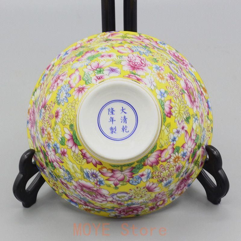 清乾隆蒔金黄底万花琺瑯彩碗 高脚碗景徳鎮 陶磁器 装飾品 現代工芸品