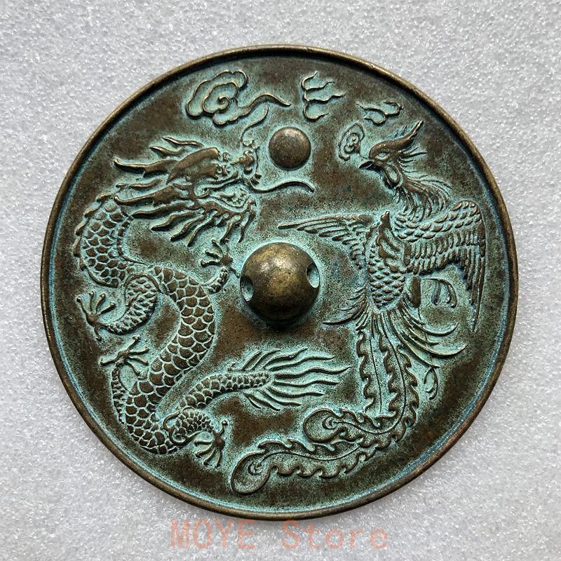 銅鏡 龍鳳鏡 家 玄関 リビング 装飾品 工芸品 置物 龍鳳紋 銅鏡 銅製 美術品 現代工芸品 装飾品 置物 - メルカリ