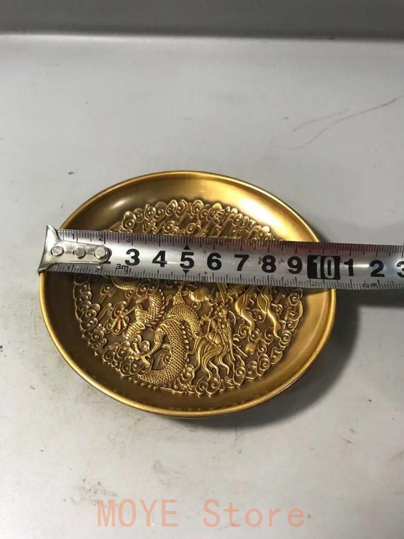 銅製 龍鳳盤 供盤 書斎卓上 ペン? 文房四宝 現代工芸品 美術品 置物