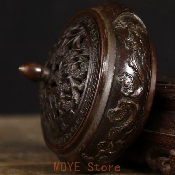 沈香檀香炉 銅製 机頭炉 沈香檀香炉 彫花如意平底炉 香道具 工芸品