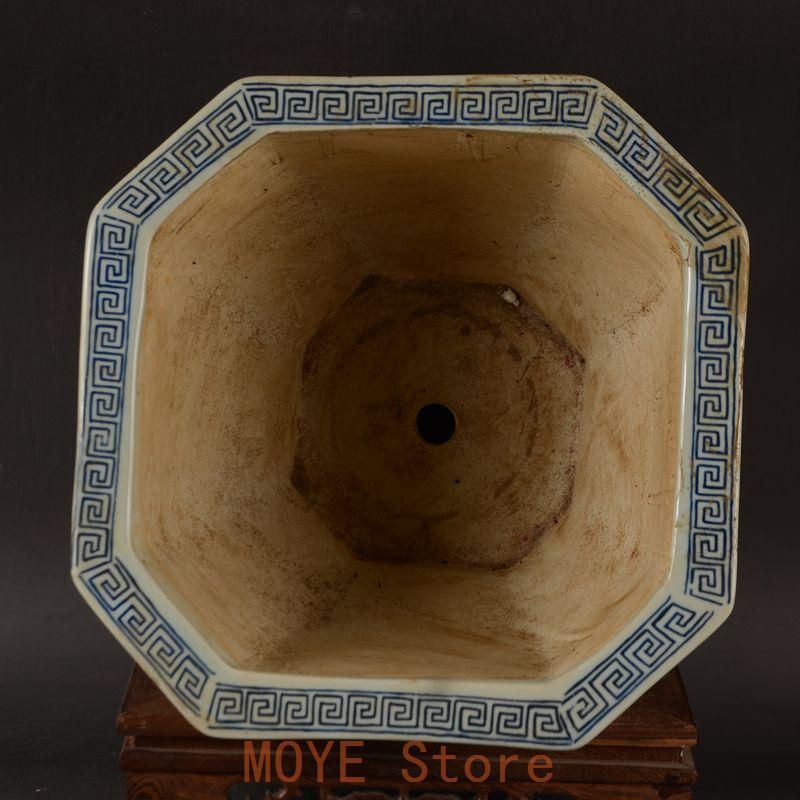 青花開窓庭楼四方高脚鉢 景徳鎮 陶磁器 装飾品 現代工芸品 美術品 置物