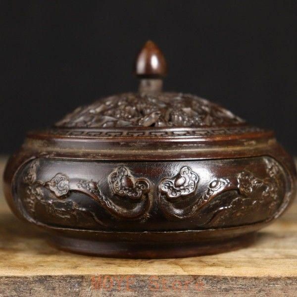 沈香檀香炉 銅製 机頭炉 沈香檀香炉 彫花如意平底炉 香道具 工芸品