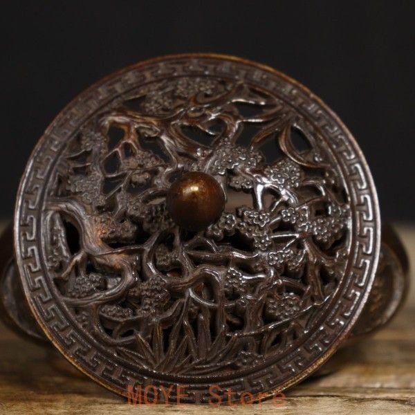 沈香檀香炉 銅製 机頭炉 沈香檀香炉 彫花如意平底炉 香道具 工芸品