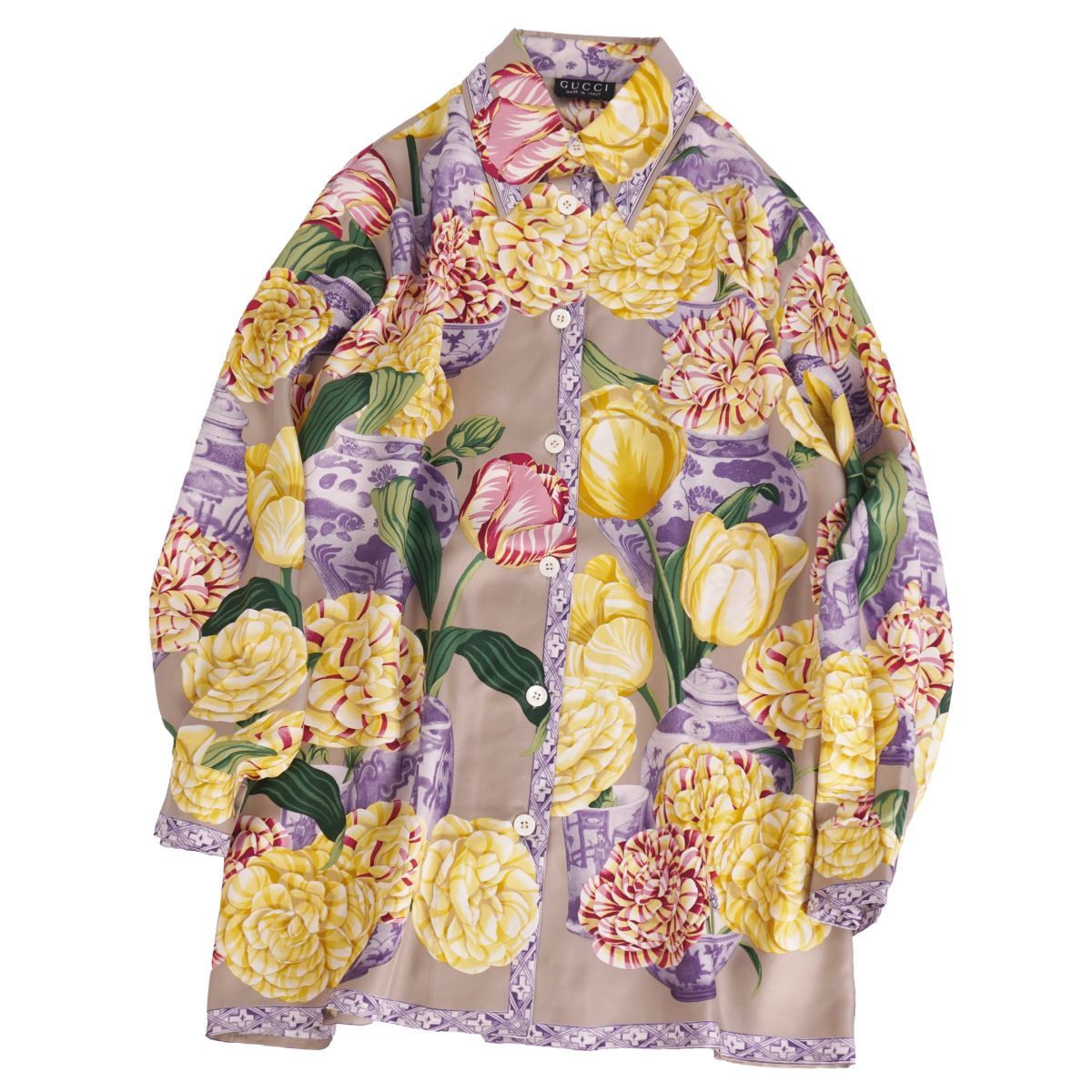 極美品 グッチ GUCCI シャツ トムフォード期 ブラウス 総柄 シルク