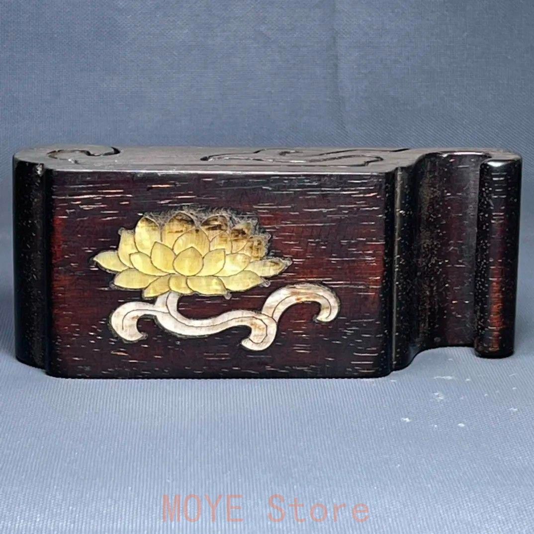 檀木 象嵌貝殻 墨床 机面 筆架文房置物・案頭 筆棚 書道具 現代工芸品