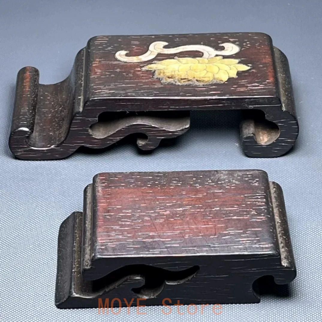 檀木 象嵌貝殻 墨床 机面 筆架文房置物・案頭 筆棚 書道具 現代工芸品