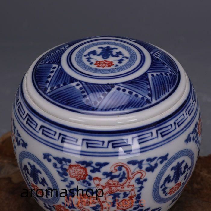 大清康熙青花釉里紅草竜紋蓋缶 茶葉缶 景徳鎮 陶磁器 装飾品 現代工芸