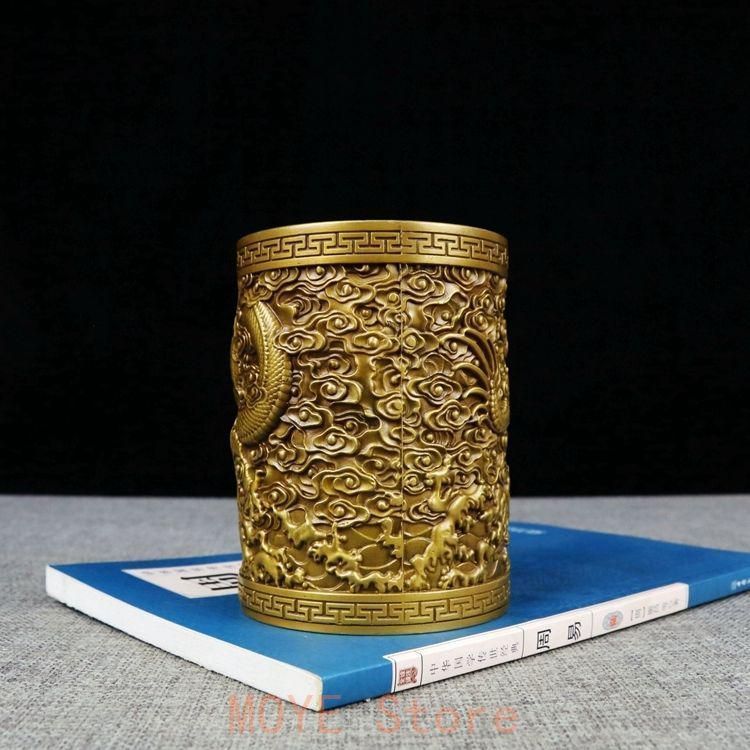 銅器 盤竜の 筆箱 書道具 文房具 現代工芸品 美術品 置物 【公式通販】