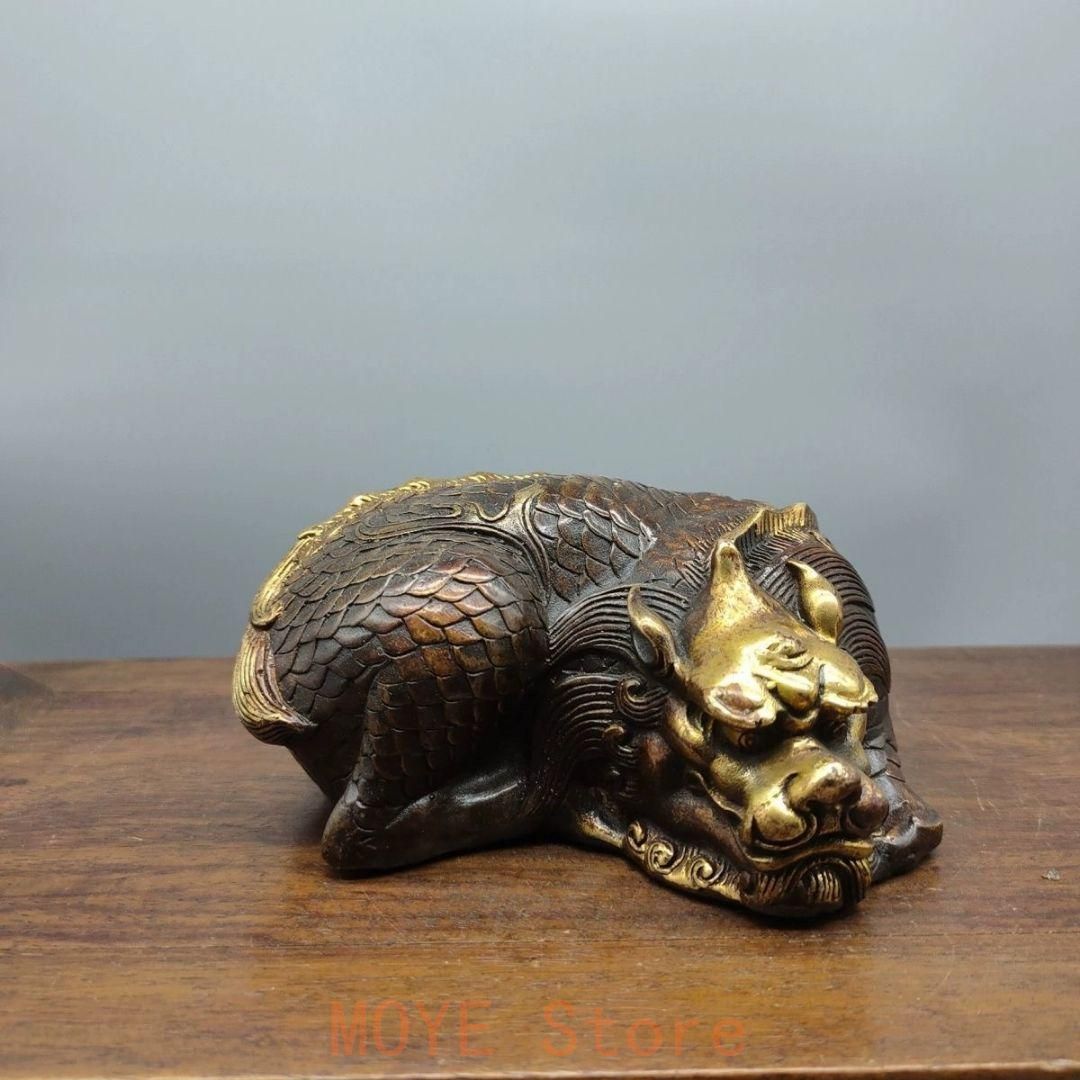 銅器 ヘチ 麒麟 文鎮 文房具 書房 酒?笥 装飾品 工芸品 置物 - メルカリ