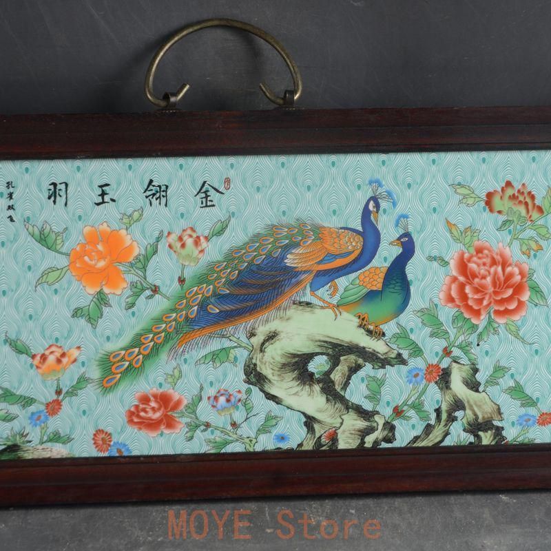 景徳鎮 パステル金?玉羽陶板画 応接間 玄関 茶室 書斎 装飾品 工芸品