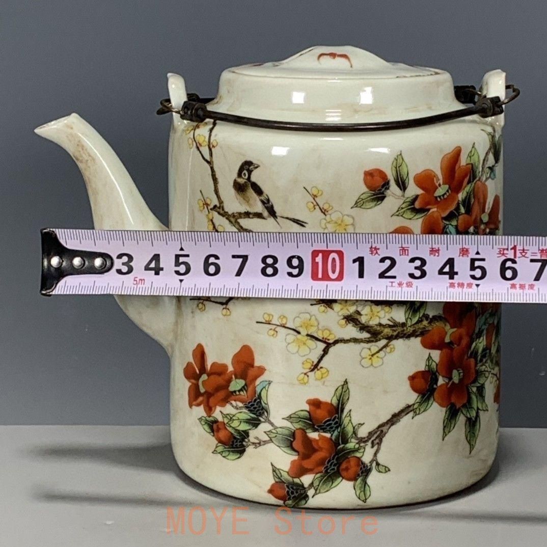 大清同治パステル花卉図提梁壺 景徳鎮 陶磁器 現代工芸品 美術品 置物