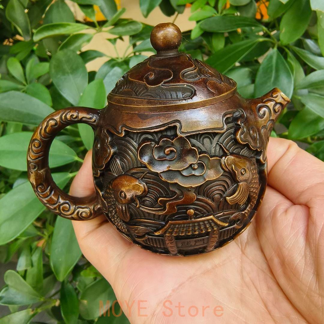 浮彫鯉躍龍門茶壺 酒壺 家庭茶道 工芸品 置物 銅製品 - メルカリ