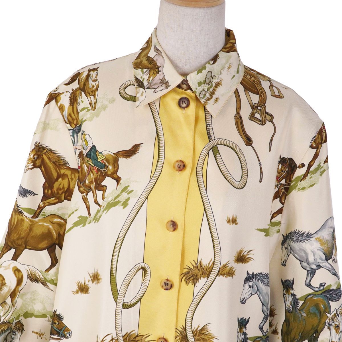 美品 Vintage エルメス HERMES シャツ ブラウス 長袖 総柄 シル - メルカリ