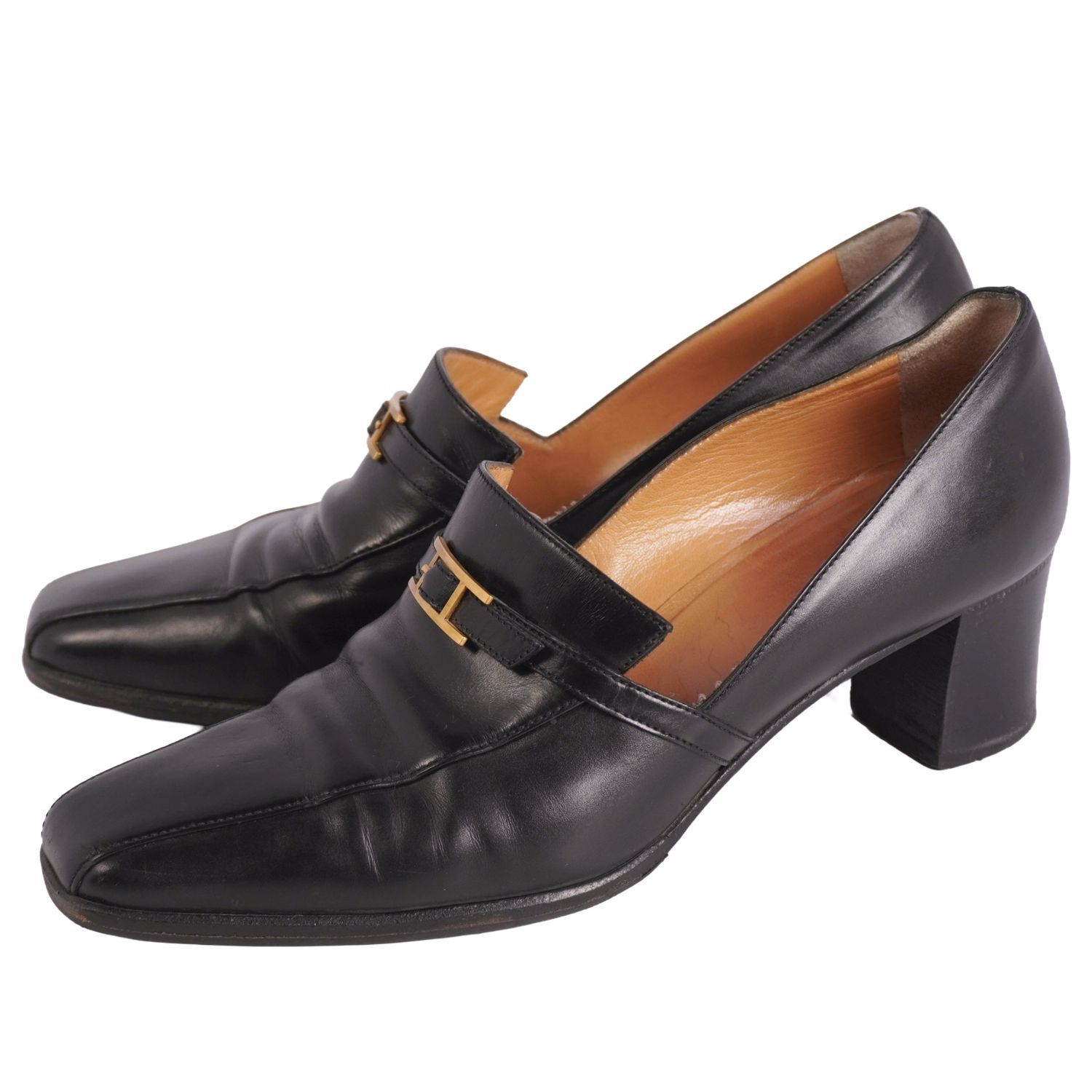 エルメス HERMES ローファー パンプス ヒール アピ金具 カーフレザー