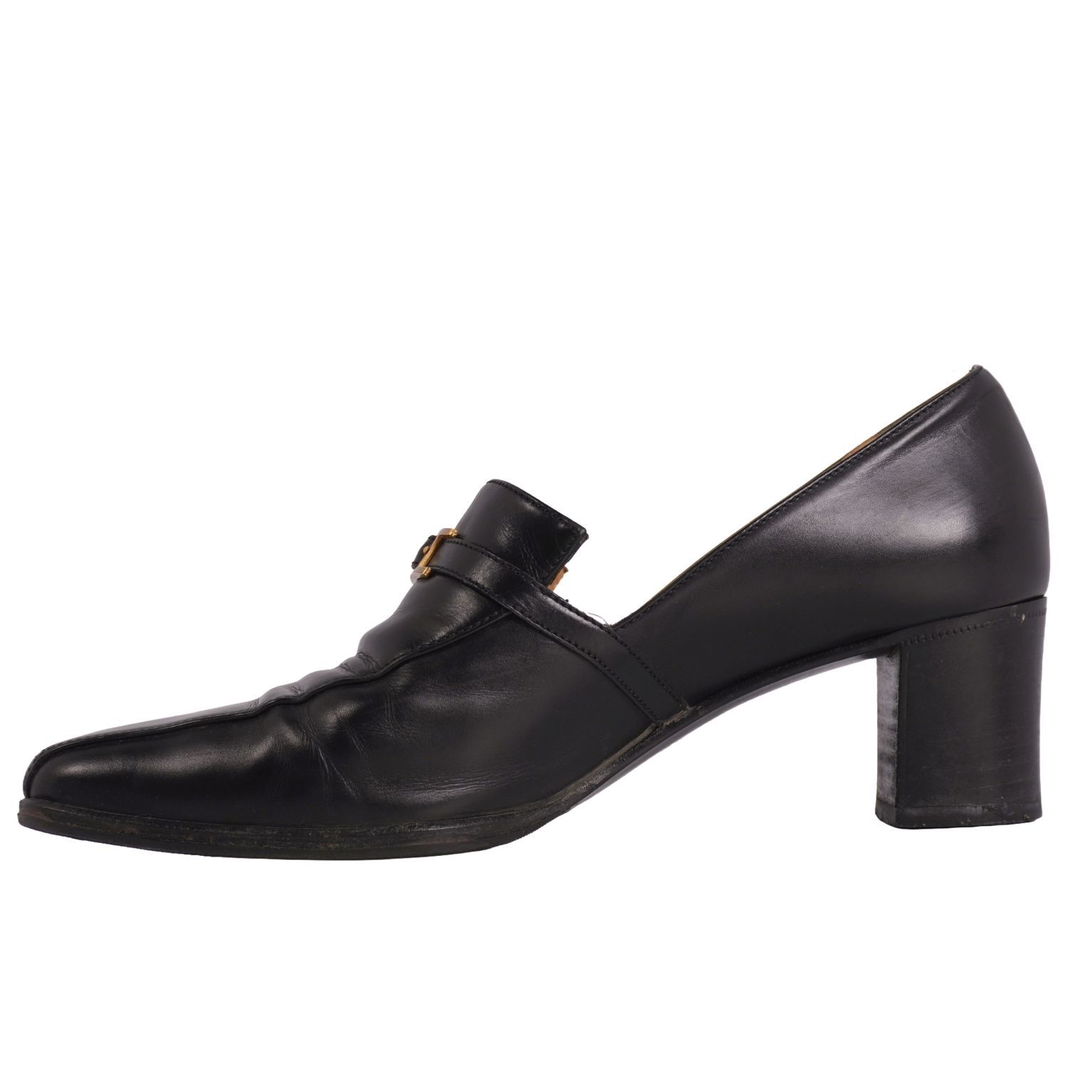 HERMES ヒールローファー アピ レザー ブラック パンプス 36.5 エルメス HERMES パンプス ローファー ヒール コンスタンス 黒