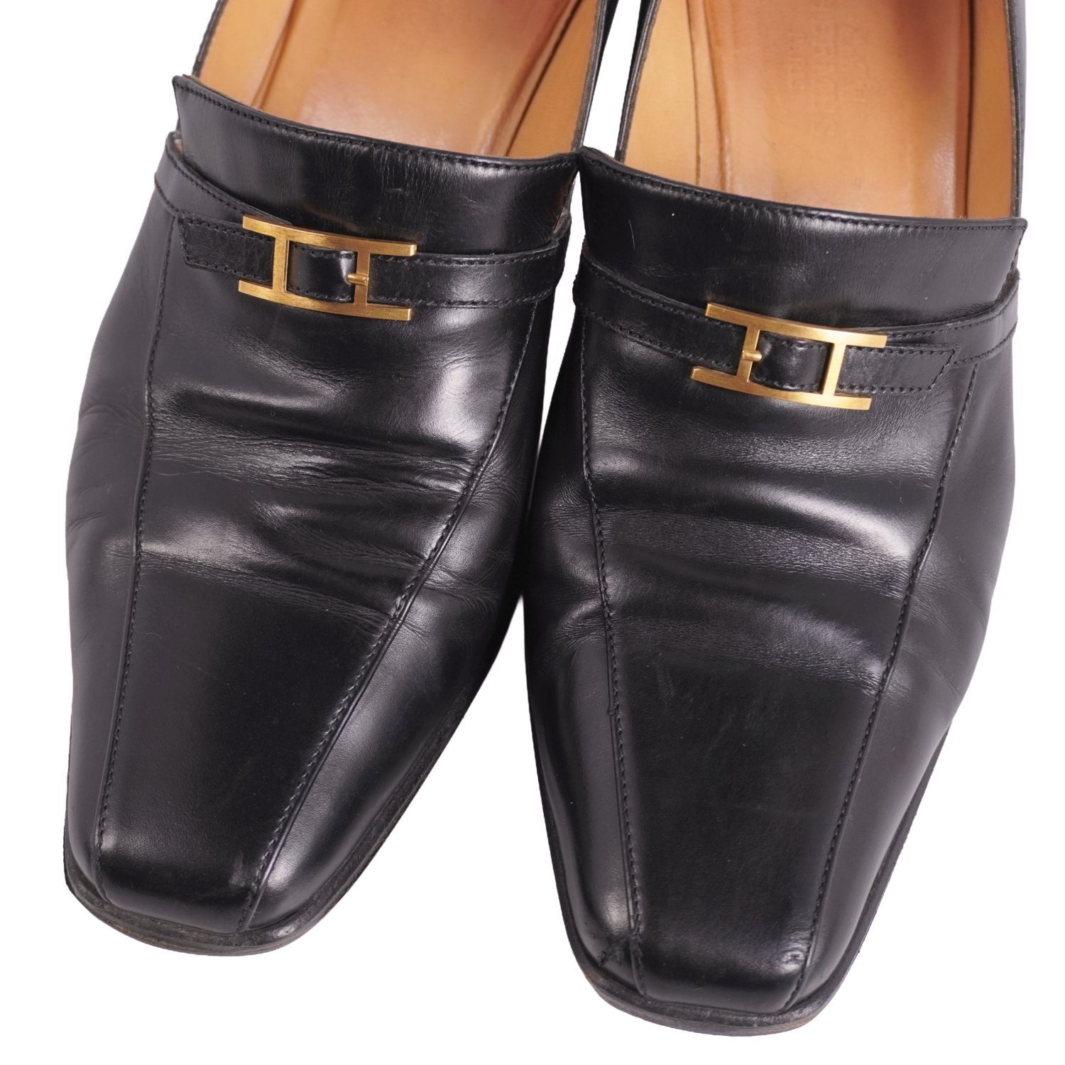 HERMES ヒールローファー アピ レザー ブラック パンプス 36.5 エルメス HERMES パンプス ローファー ヒール コンスタンス 黒