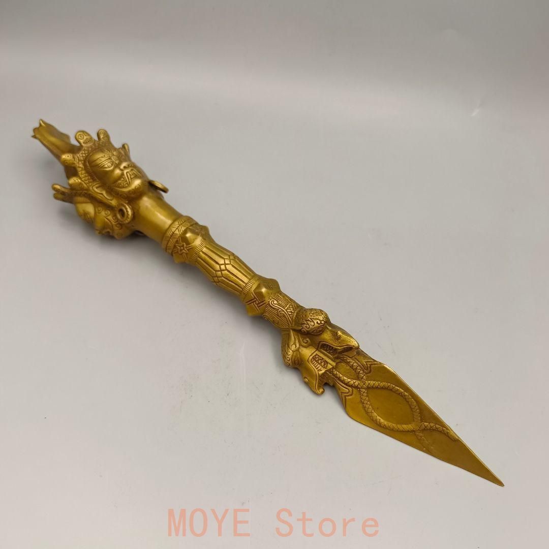 銅製 法器 三象馬頭金剛杵 降魔杵 鎮宅辟邪 開運風水 招財置物 工芸品