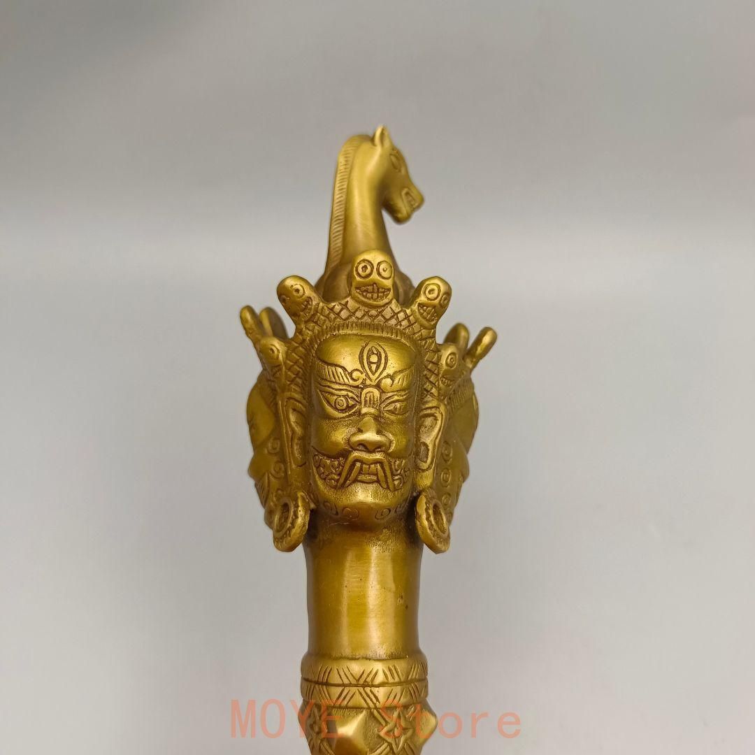銅製 法器 三象馬頭金剛杵 降魔杵 鎮宅辟邪 開運風水 招財置物 工芸品