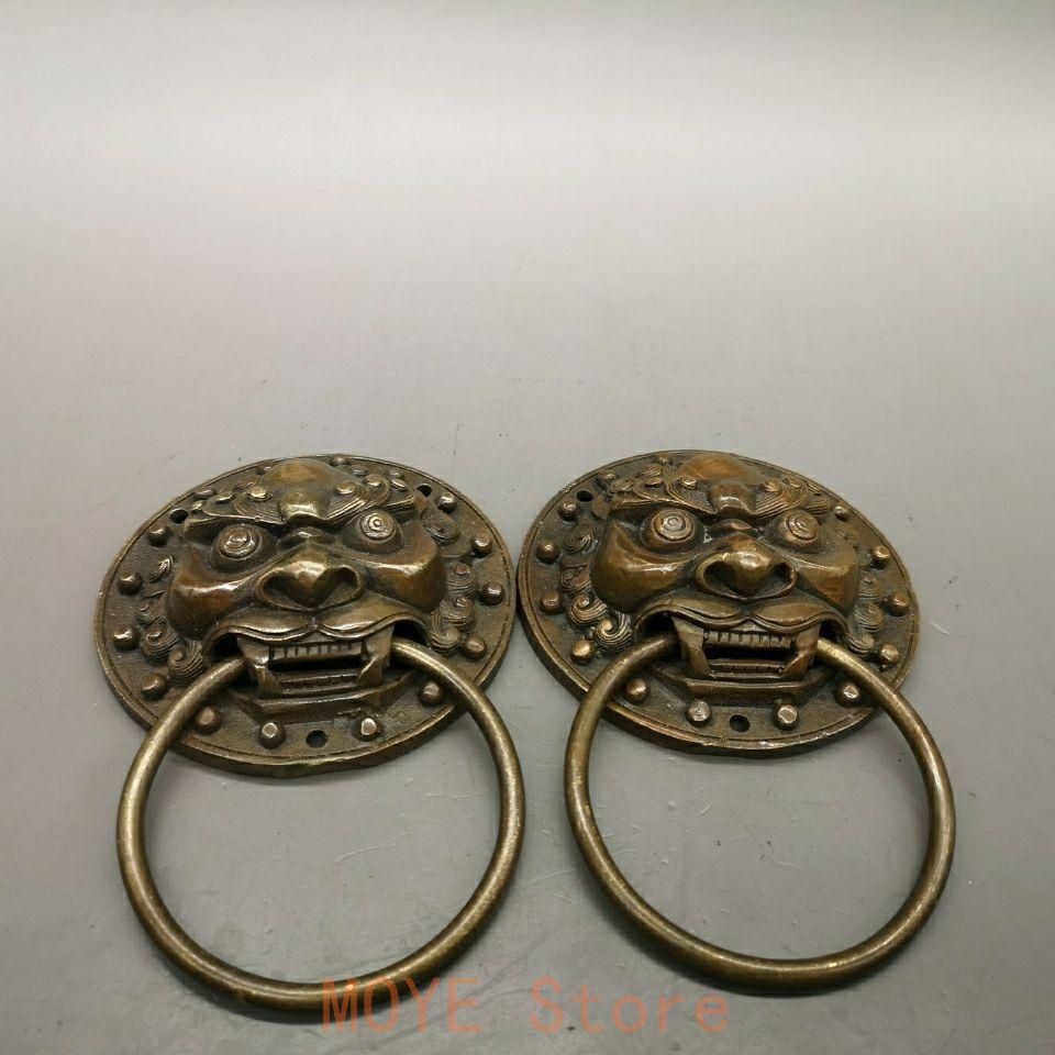 銅器 獣頭門環 獅子頭大門ノブ木戸門引環一対 装飾品 工芸品 置物