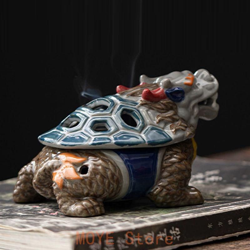 彩陶竜亀盤香炉 神獣薫香炉 茶道具 香道具 装飾品 工芸品 置物 - メルカリ
