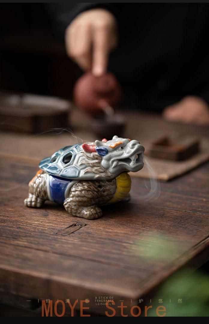 彩陶竜亀盤香炉 神獣薫香炉 茶道具 香道具 装飾品 工芸品 置物 - メルカリ