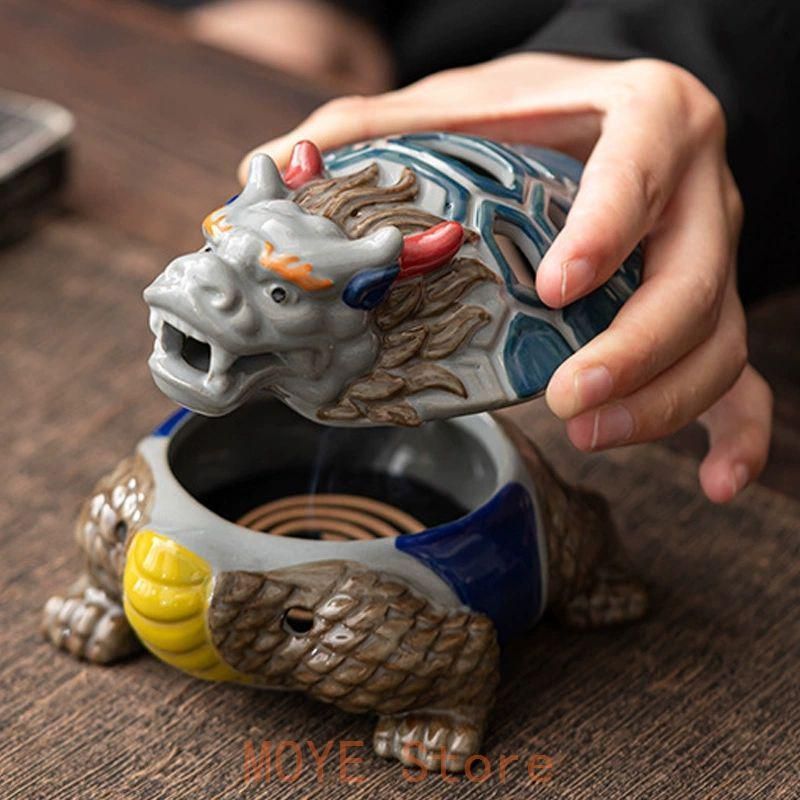 彩陶竜亀盤香炉 神獣薫香炉 茶道具 香道具 装飾品 工芸品 置物 - メルカリ