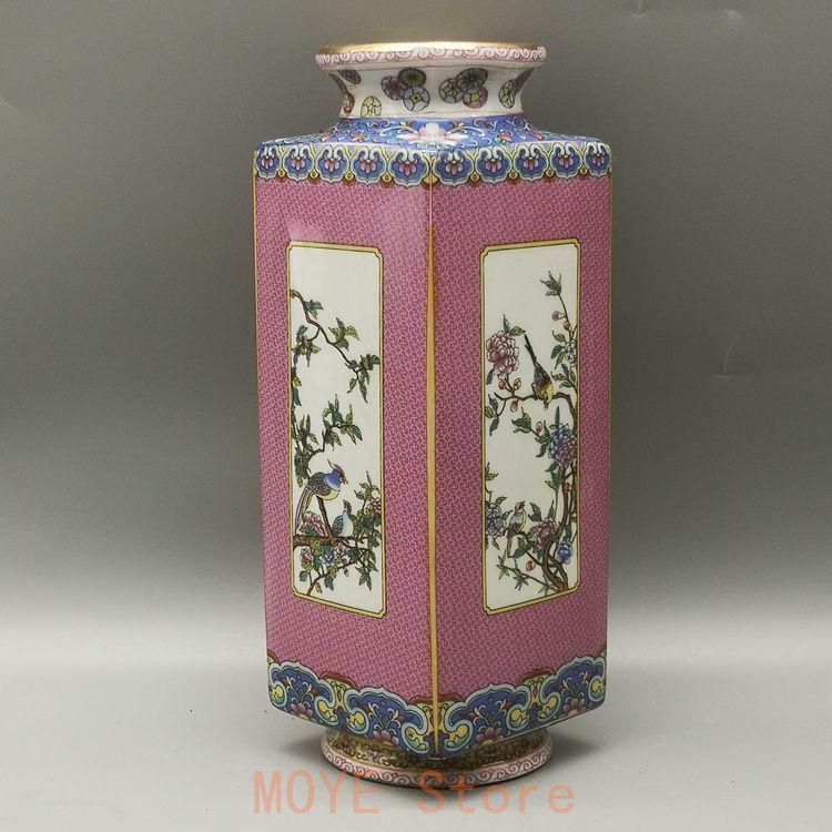 雍正粉彩花鳥天円地方花瓶 景徳鎮 陶磁器 装飾品 現代工芸品 美術品