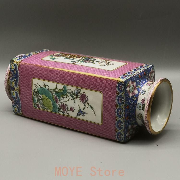 雍正粉彩花鳥天円地方花瓶 景徳鎮 陶磁器 装飾品 現代工芸品 美術品