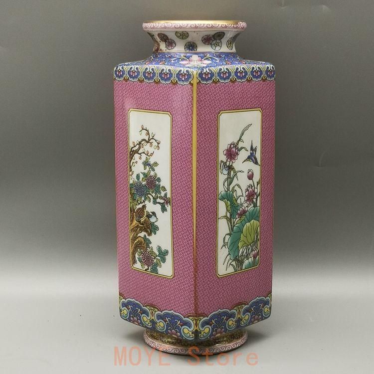 雍正粉彩花鳥天円地方花瓶 景徳鎮 陶磁器 装飾品 現代工芸品 美術品
