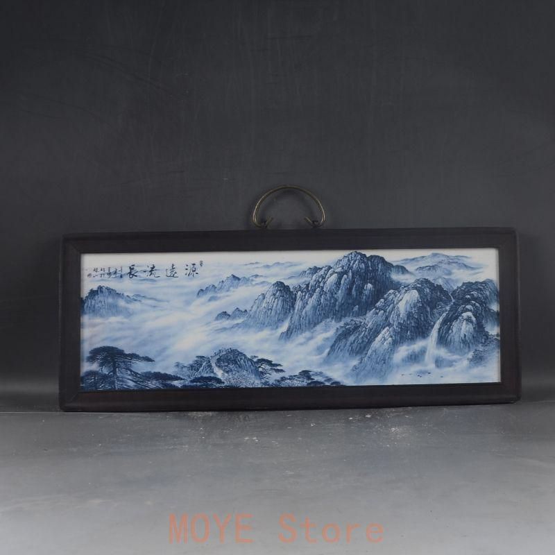 景徳鎮 青花山水紋陶板画 応接間 茶室 書斎 装飾品 工芸品 置物 - メルカリ