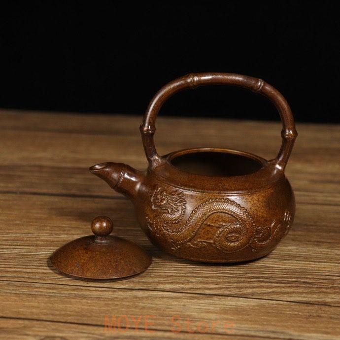 銅細工 龍鳳呈祥泡茶壺 提梁壺 茶道具 装飾品 工芸品 美術品 置物