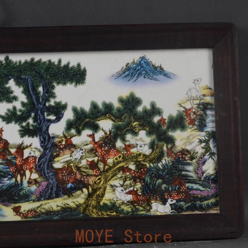 景徳鎮 パステル百鹿図陶板画 応接間 茶室 書斎 掛飾 装飾品 工芸品