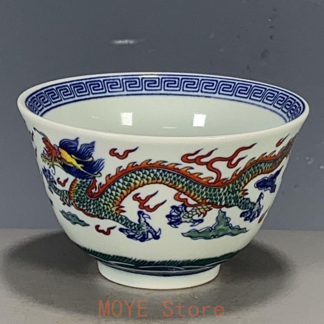 清代乾隆 五彩龍鳳主人杯 茶器 中国景徳鎮 現代工芸品 美術品 置物