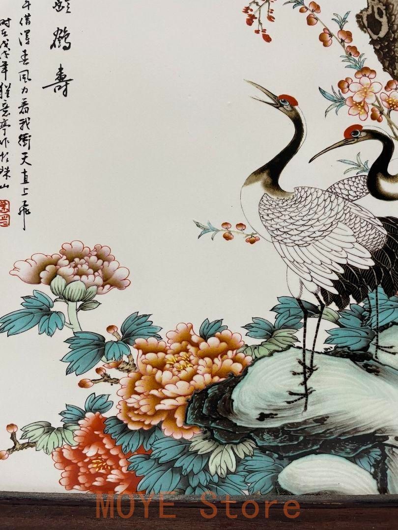 景徳鎮 陶板画 松齢鶴寿 掛屏 大広間 茶室 書斎 装飾品 工芸品 美術品