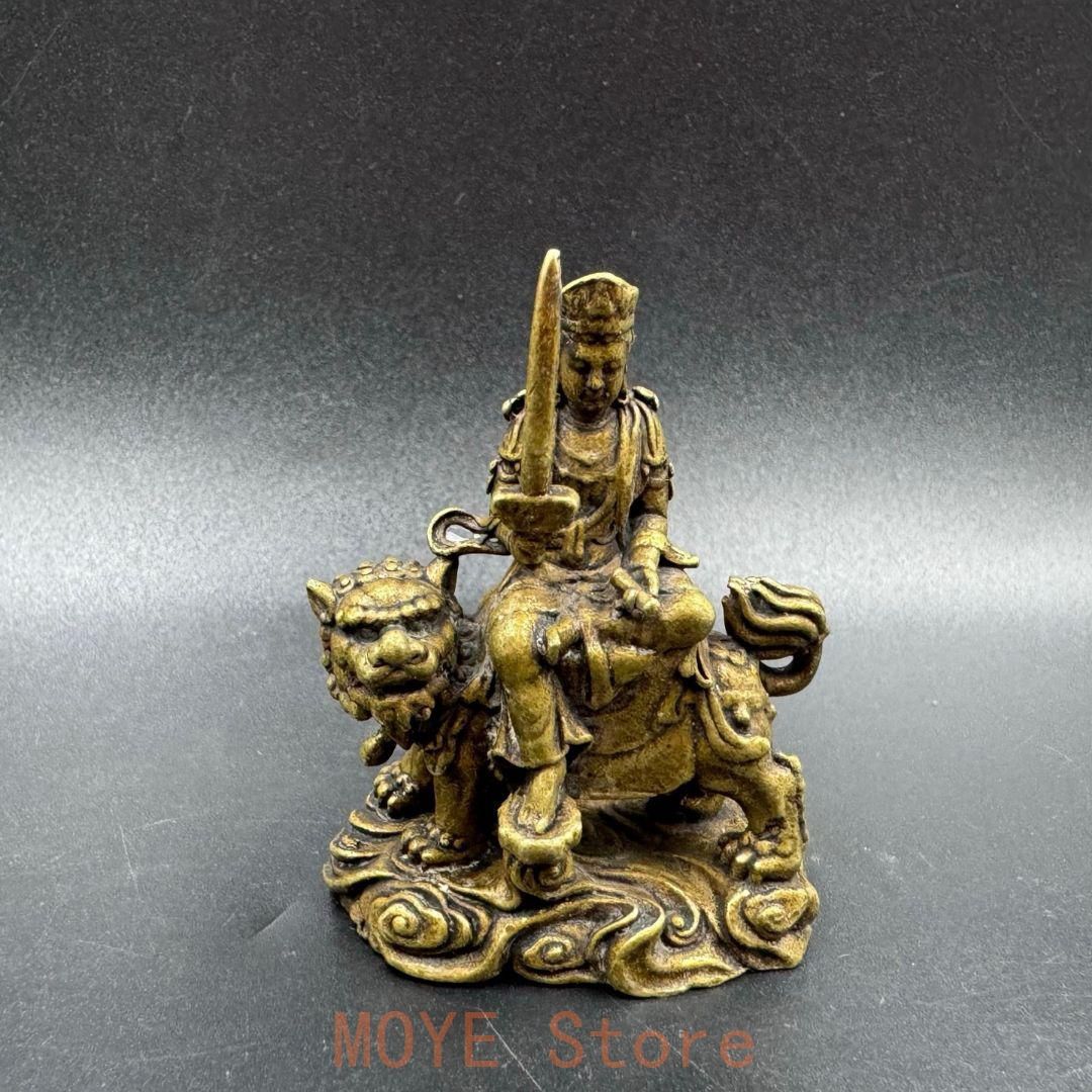 仏教美術 仏像 小仏像 青獅子文殊菩薩坐像 銅製品 置物 - メルカリ