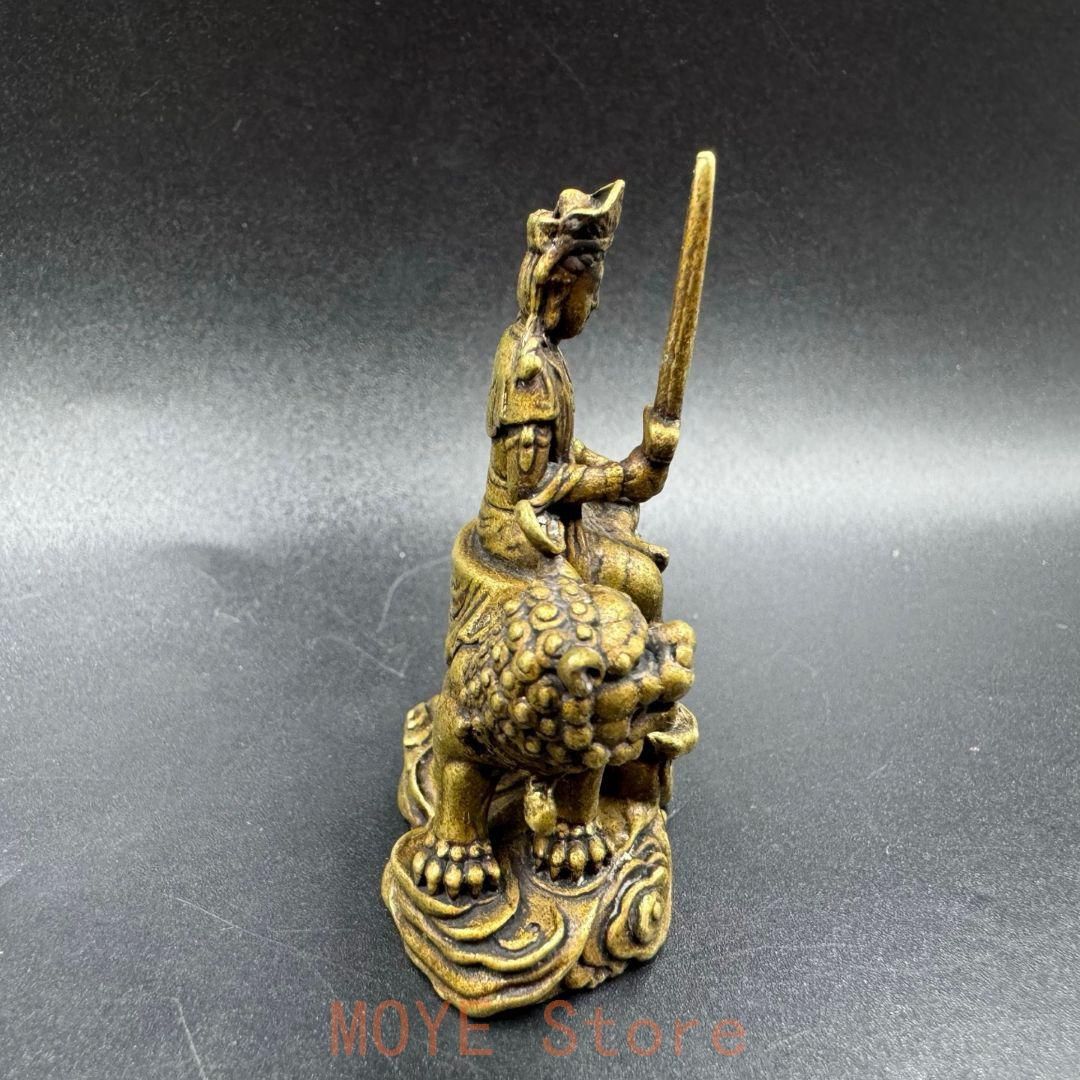 仏教美術 仏像 小仏像 青獅子文殊菩薩坐像 銅製品 置物 - メルカリ