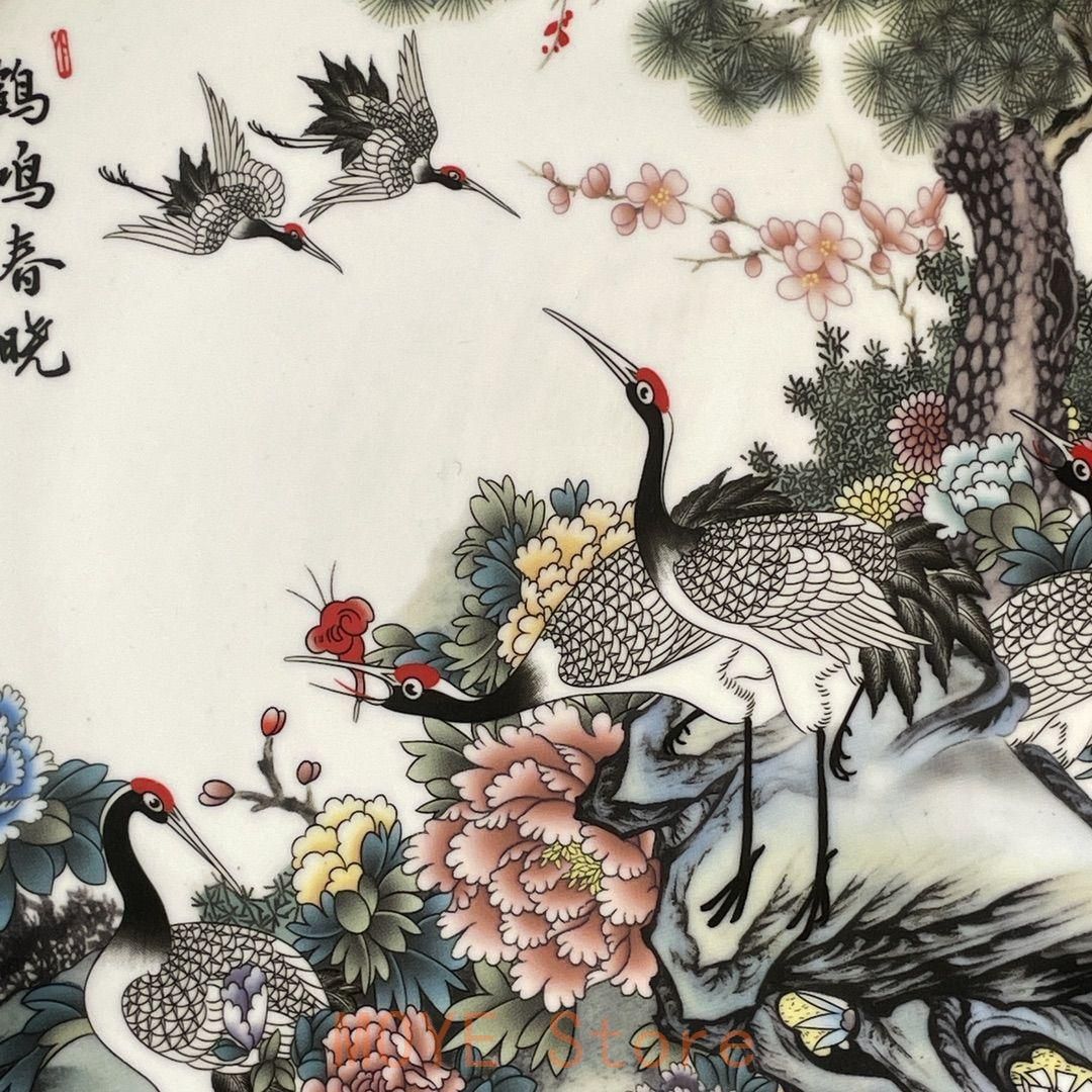 清乾隆粉彩松鶴図紋賞盤 景徳鎮 陶磁器 装飾品 現代工芸品 美術品 置物