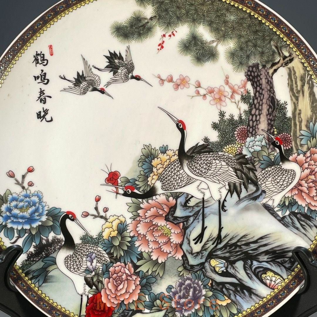 清乾隆粉彩松鶴図紋賞盤 景徳鎮 陶磁器 装飾品 現代工芸品 美術品 置物