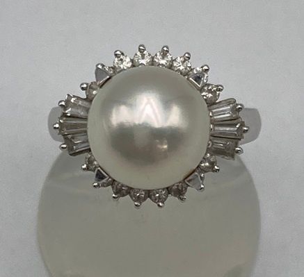 田崎真珠/TASAKI Pt900 パール9mm ダイヤ0.43ct リング 7号 中古 D4