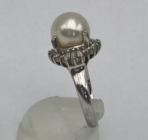 田崎真珠/TASAKI Pt900 パール9mm ダイヤ0.43ct リング 7号 中古 D4
