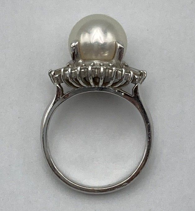 田崎真珠/TASAKI Pt900 パール9mm ダイヤ0.43ct リング 7号 中古 D4