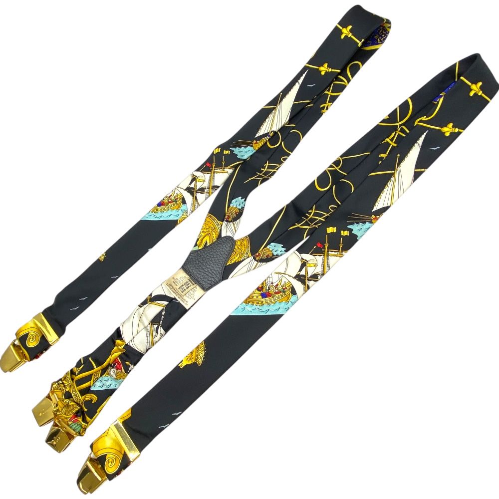 エルメス サスペンダー ヴィンテージ ゴールド金具 シルク100