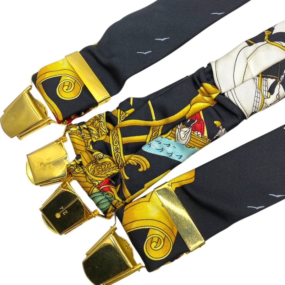 エルメス サスペンダー ヴィンテージ ゴールド金具 シルク100