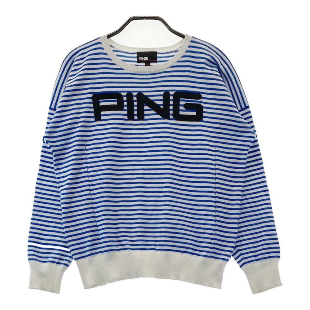 サイズ：S PING ピン コットン混 ニットセーター ボーダー柄 ブルー系