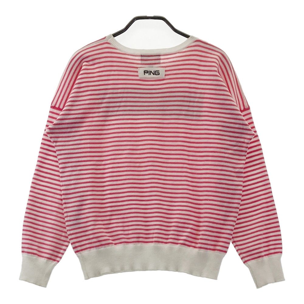 サイズ：S PING ピン コットン混 ニットセーター ボーダー柄 ピンク系