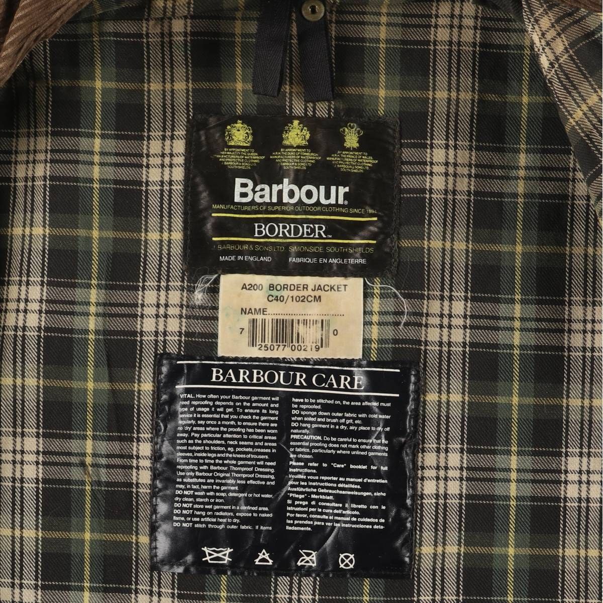 古着 90年代 バブアー Barbour BORDER ボーダー 旧3ワラント ワックス