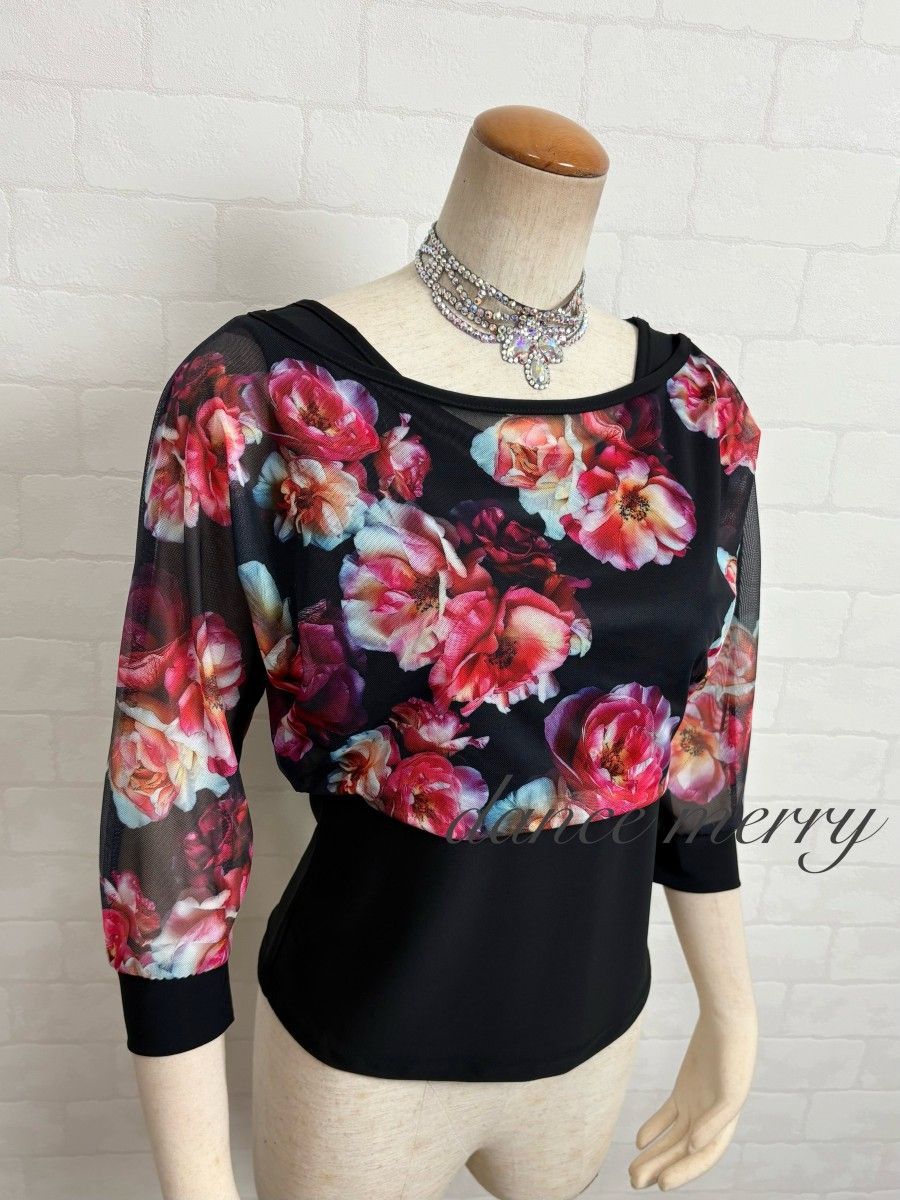 新品 社交ダンス トップス ドルマン 黒 赤 ピンク ラテン タンゴ